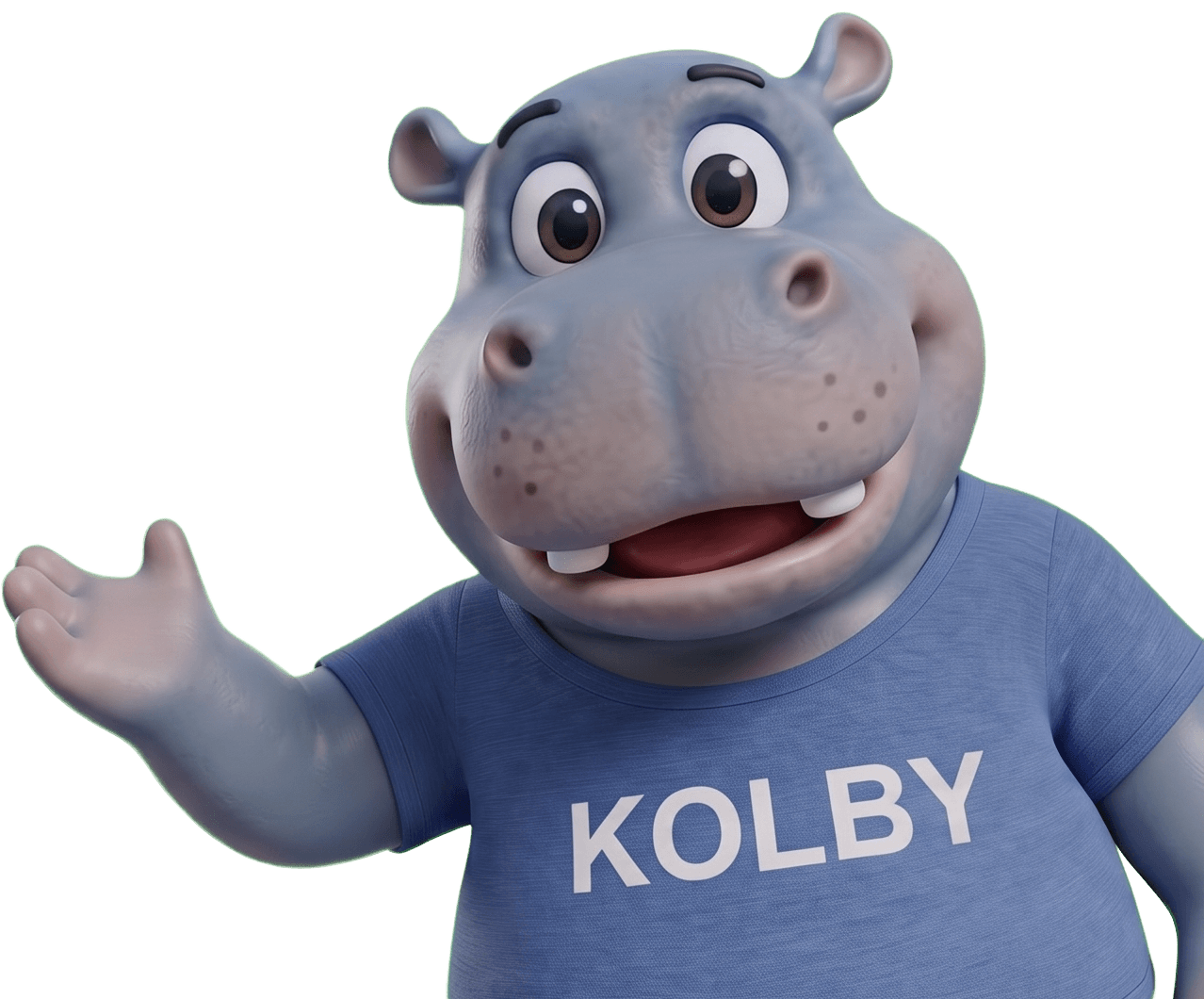 Kolbi, the DACHSER & KOLB mascot, waving