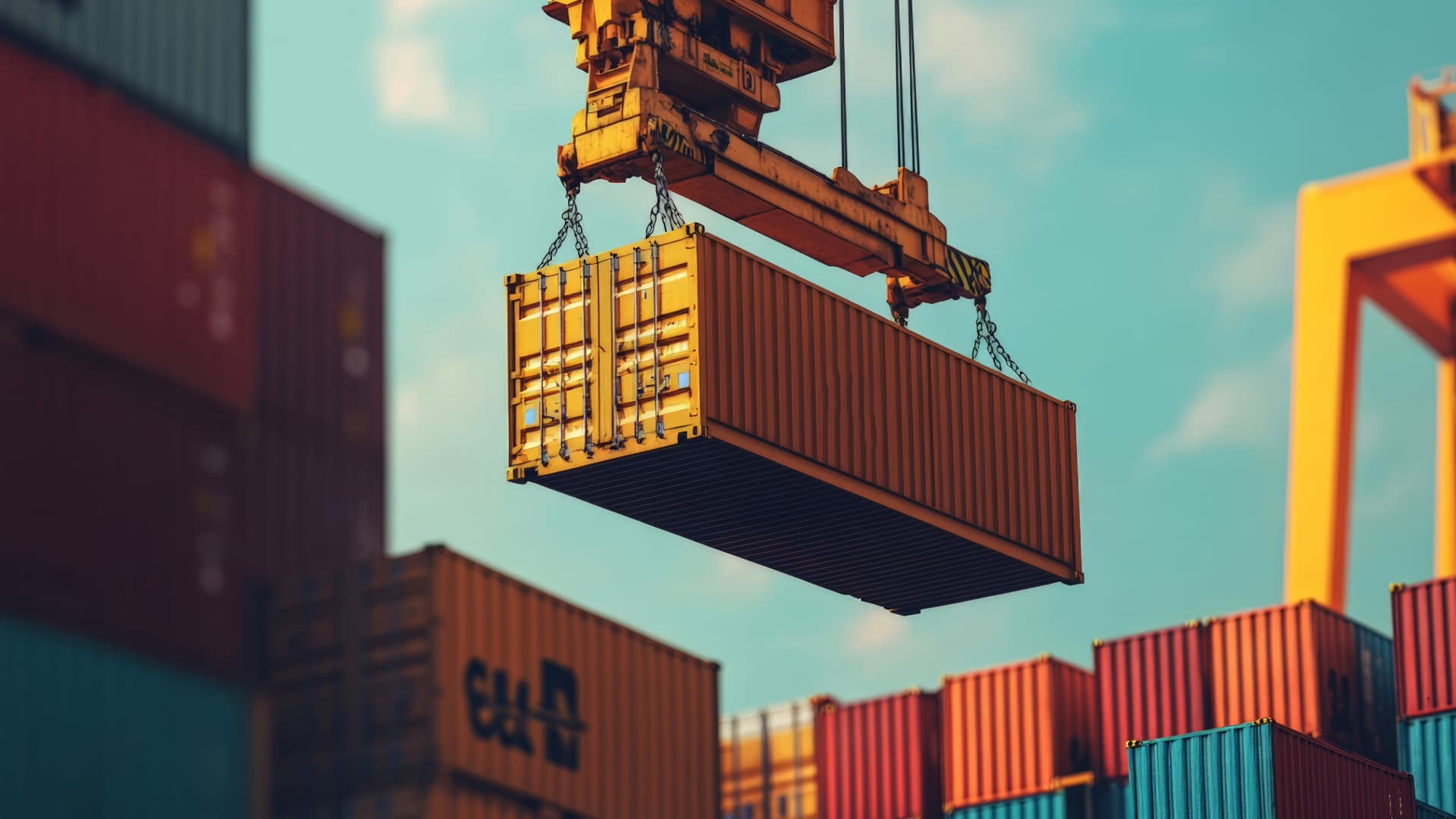 Crane loading Less than Container Load LCL onto ship in port. Efficient global cargo transport.