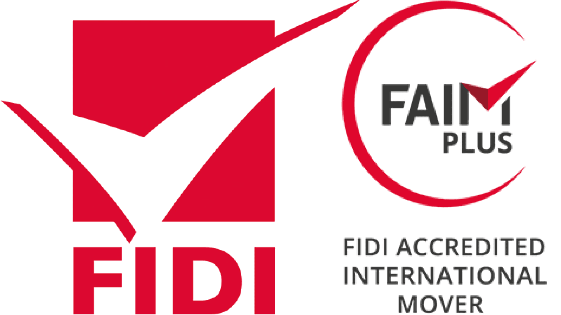 FIDI and FAIM Plus logos, symbolizing FIDI certification for accredited international movers, guaranteeing worldwide quality.