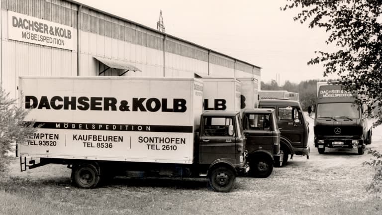 Historische Lkw-Flotte von DACHSER & KOLB – ein Blick in die Unternehmensgeschichte.