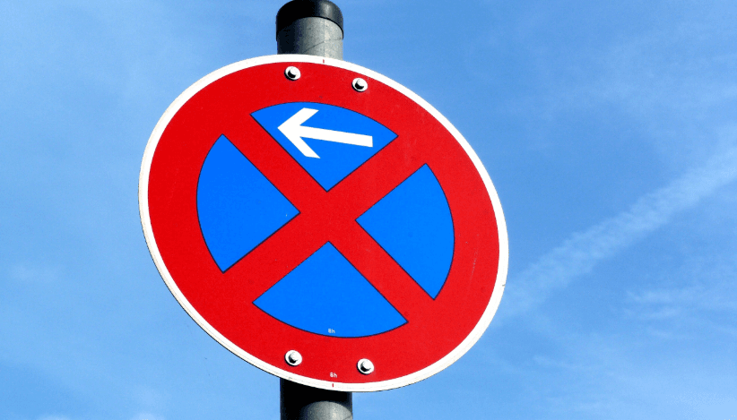 No stopping sign (arrows left). Information to apply for a no-parking zone.