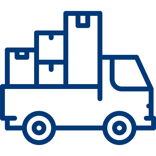 Icon moving truck with boxes – expenses for travel distance