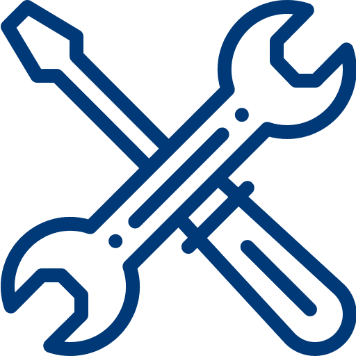 Gekreuzte Werkzeuge (Schraubenschlüssel und Schraubendreher), symbolisiert fachmännische Montage und Reparaturen.