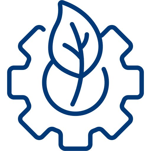 Icon with gear and leaf symbolizing sustainability