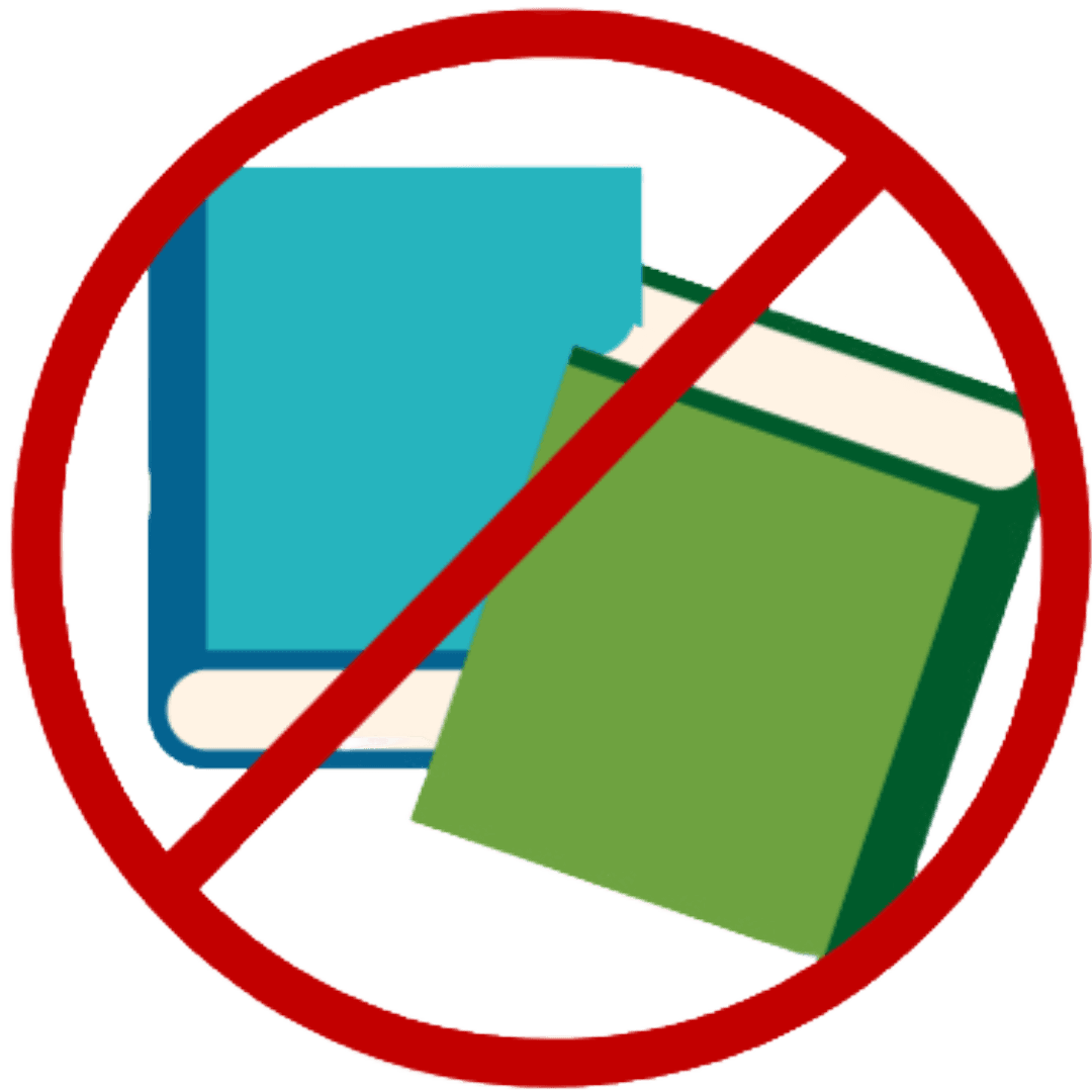 Icon with two wrongly stacked books crossed out – symbol for how not to pack