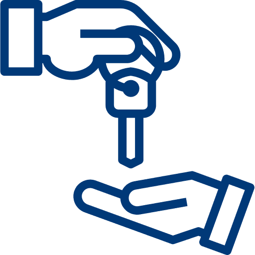 Icon of handing over a key from one hand to another – symbol for apartment handover.