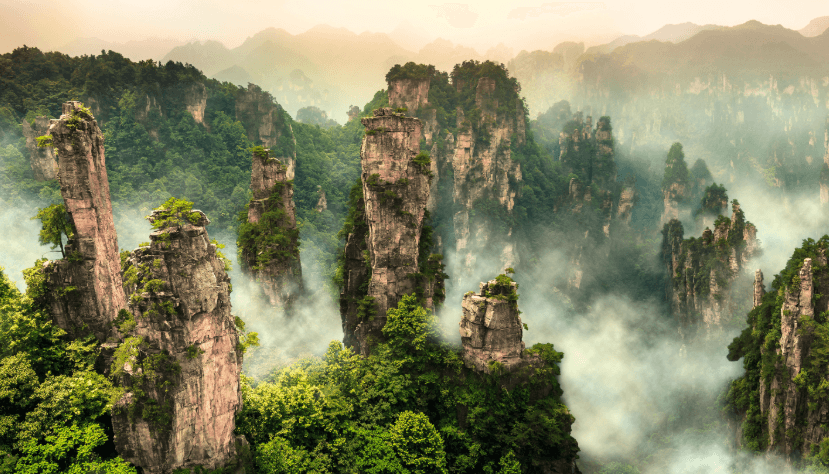 Mountains shrouded in mist in China