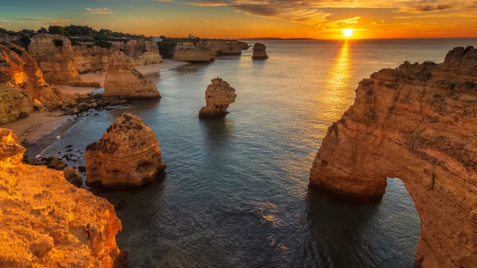 Coastal landscape with a view of the sea at sunset in Portugal