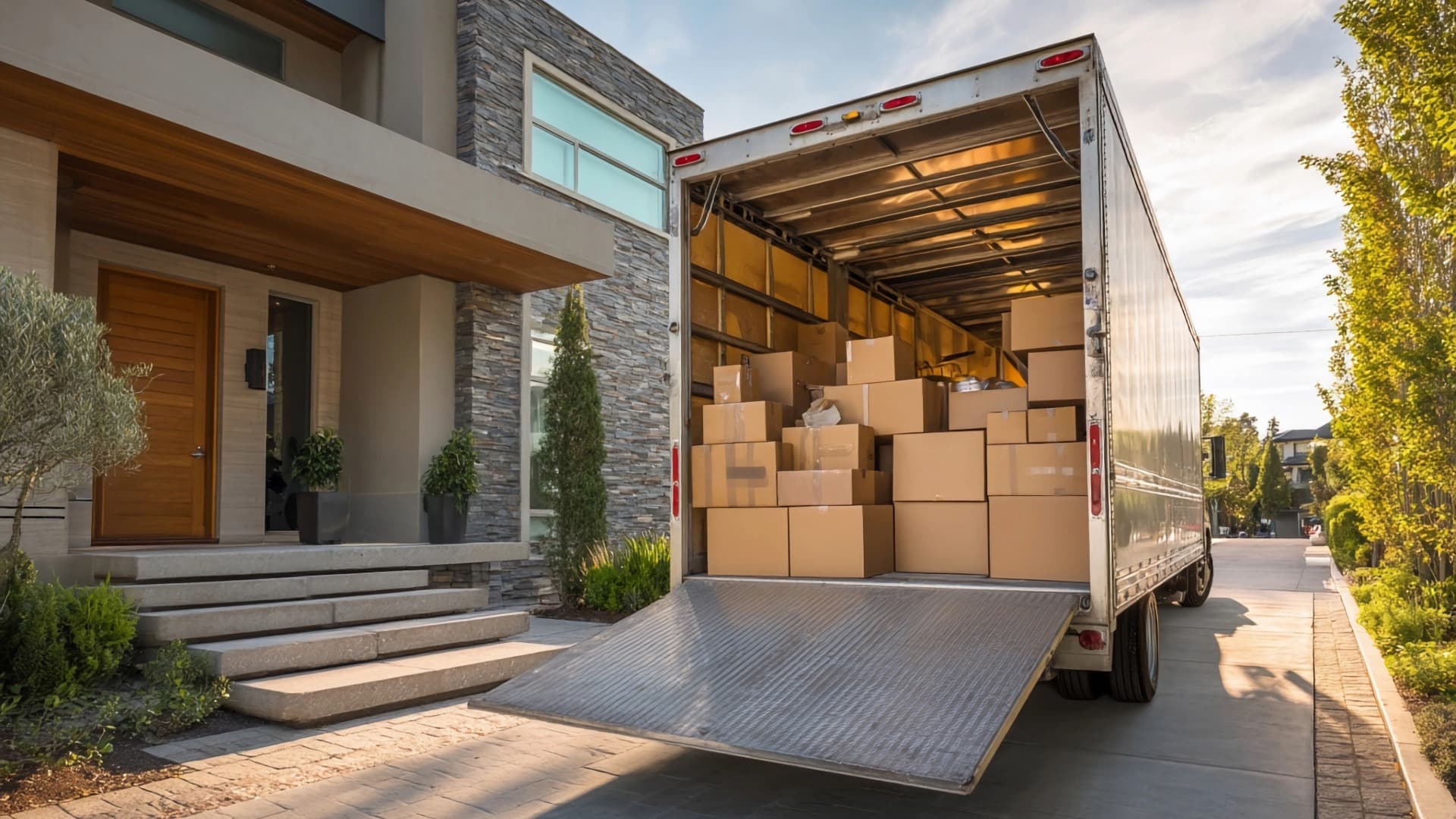 Loaded moving truck at a house – Origin Service at the departure location