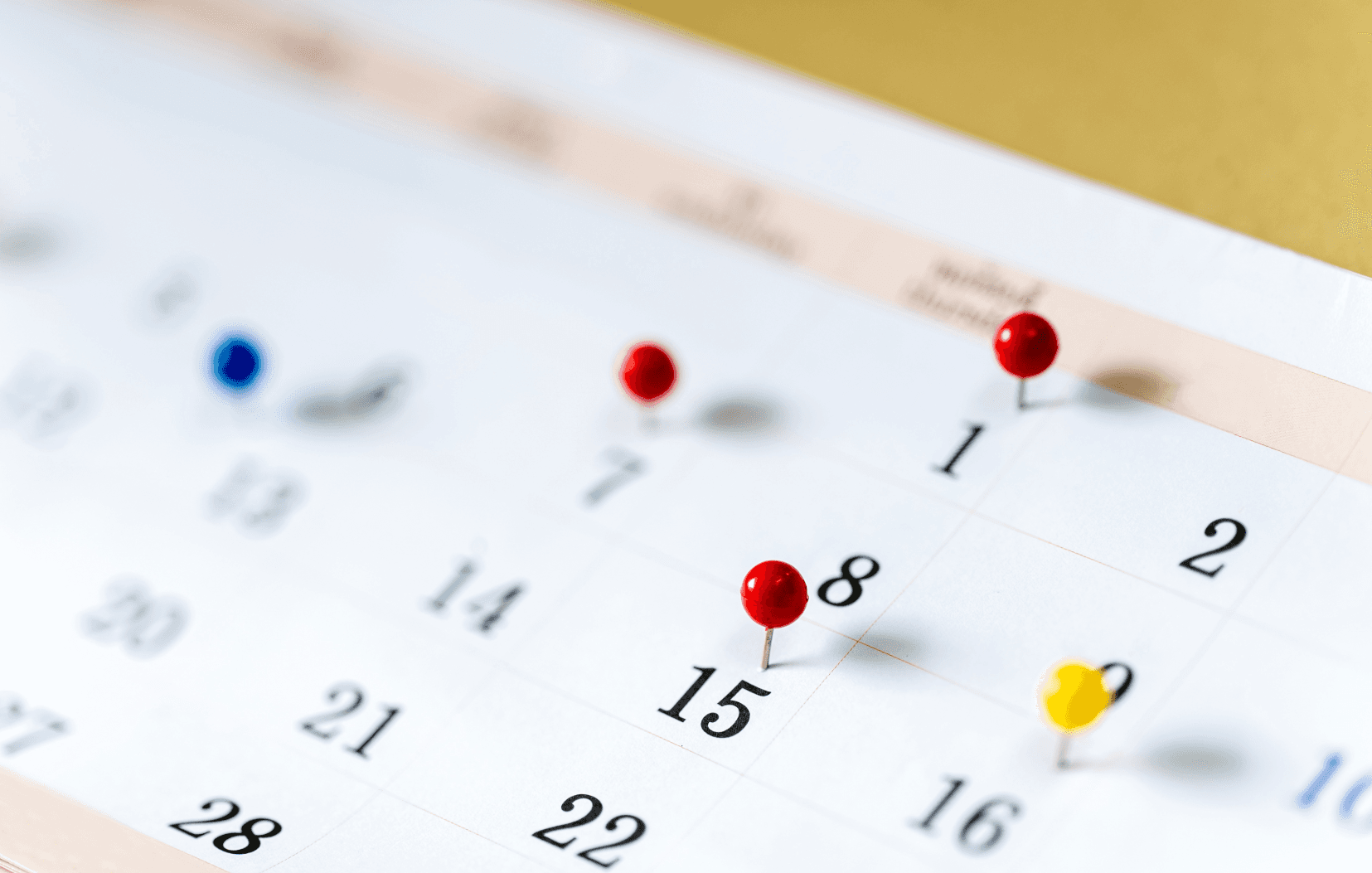 Kalender mit Markierungen und Pins – Symbolbild für die Planung des Umzugsurlaubs und wichtige Termine.