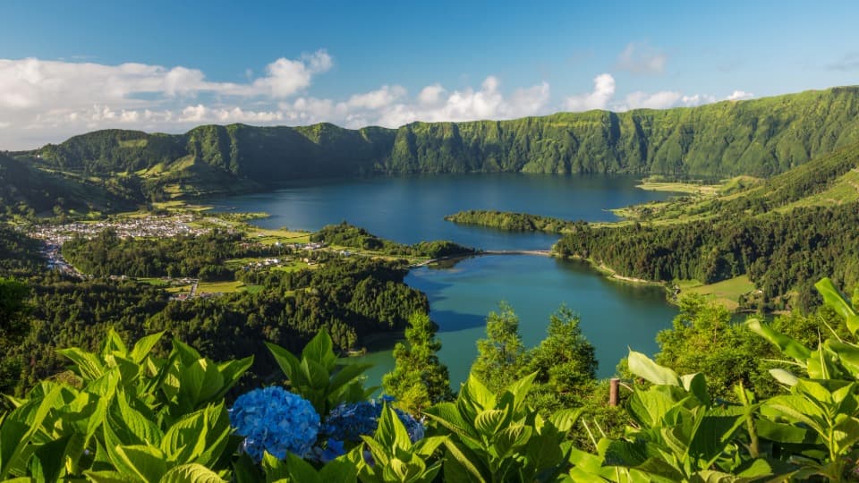 Safety in Portugal: An aerial view of the Azores highlighting natural hazards