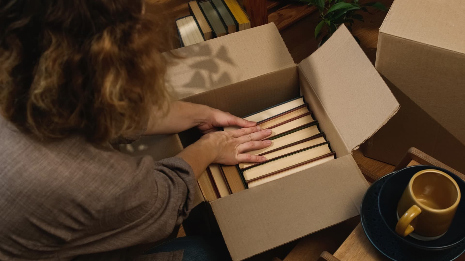 Person packing books into a book box – safe transport and organized move