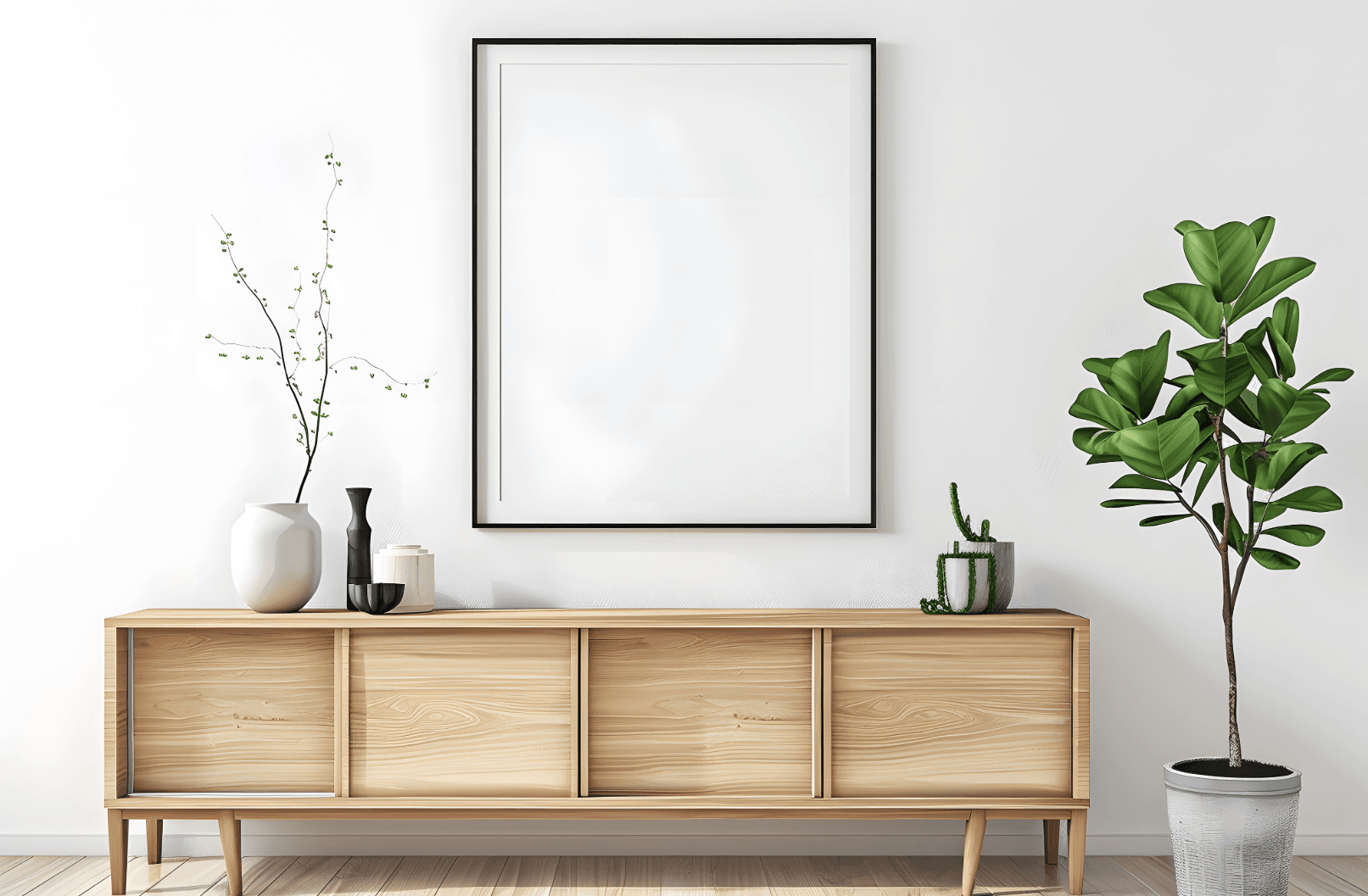 Minimalist living wall with plants – space-saving interior design for moving into a smaller apartment