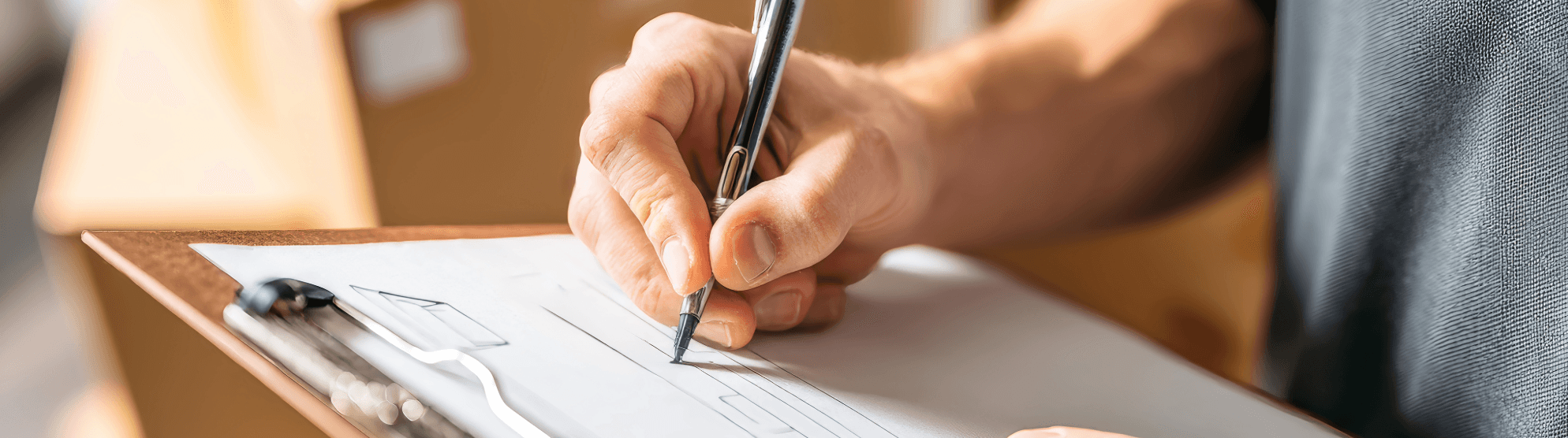 Person filling out an inventory list on a clipboard – careful documentation during a move.