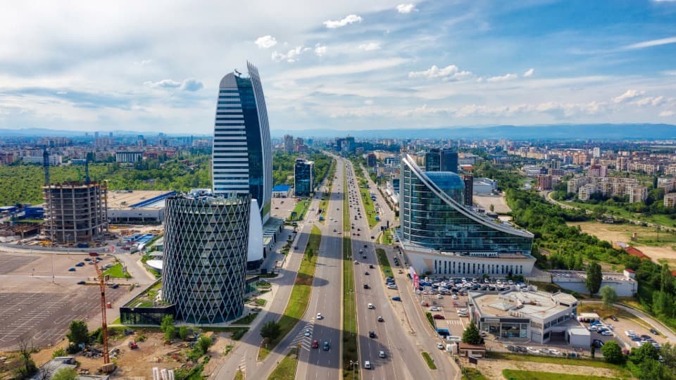 Modern business district in Sofia featuring Capital Fort – symbolizing Bulgaria's dynamic economic landscape and IT sector.
