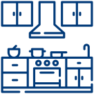 Icon of a kitchen with cabinets, stove, and sink – symbol for kitchen assembly