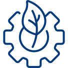 Icon with gear and leaf symbolizing sustainability