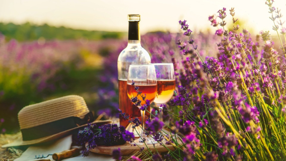 Wein und Lavendelfeld in Frankreich als Symbol für Wirtschaft und Genusskultur