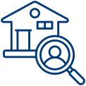 Haus mit Lupe und Person – Symbol für genaue Besichtigung durch das Umzugsunternehmen