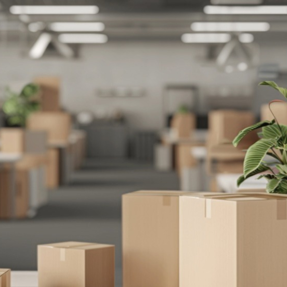 Büro mit gepackten Umzugskartons – Origin Service für den Abgangsstandort